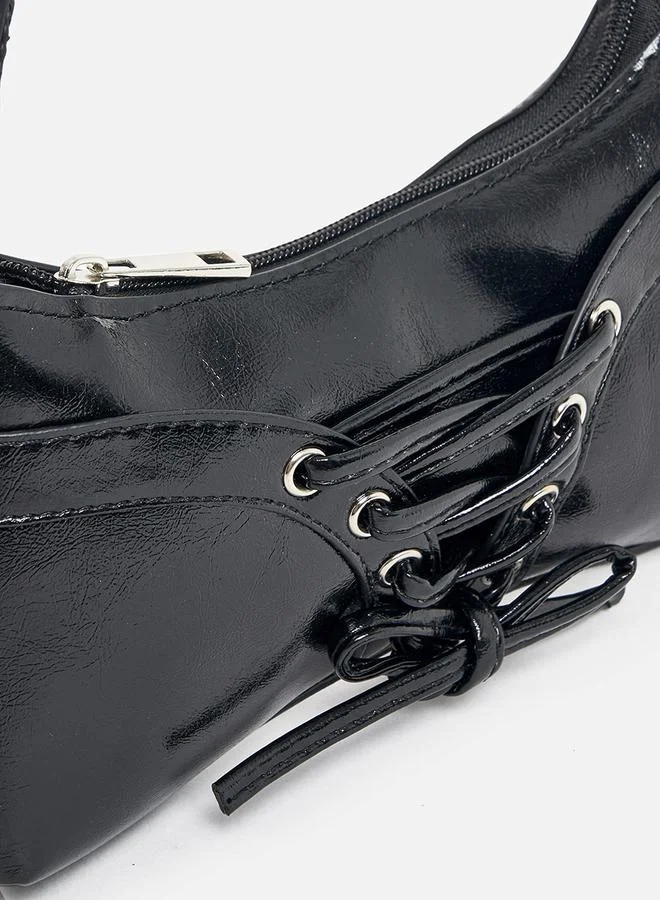 Styli Tie-Up Detail Patent Shoulder Bag