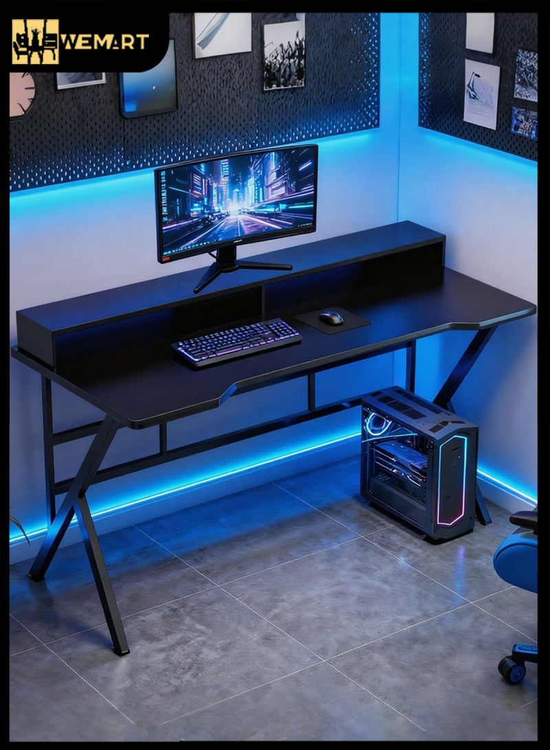 WEMART Gaming Table, Computer Desk with Monitor Stand and Shelf, Ergonomic Home Office Table, Office Desk Home Desk Student Writing Study Table