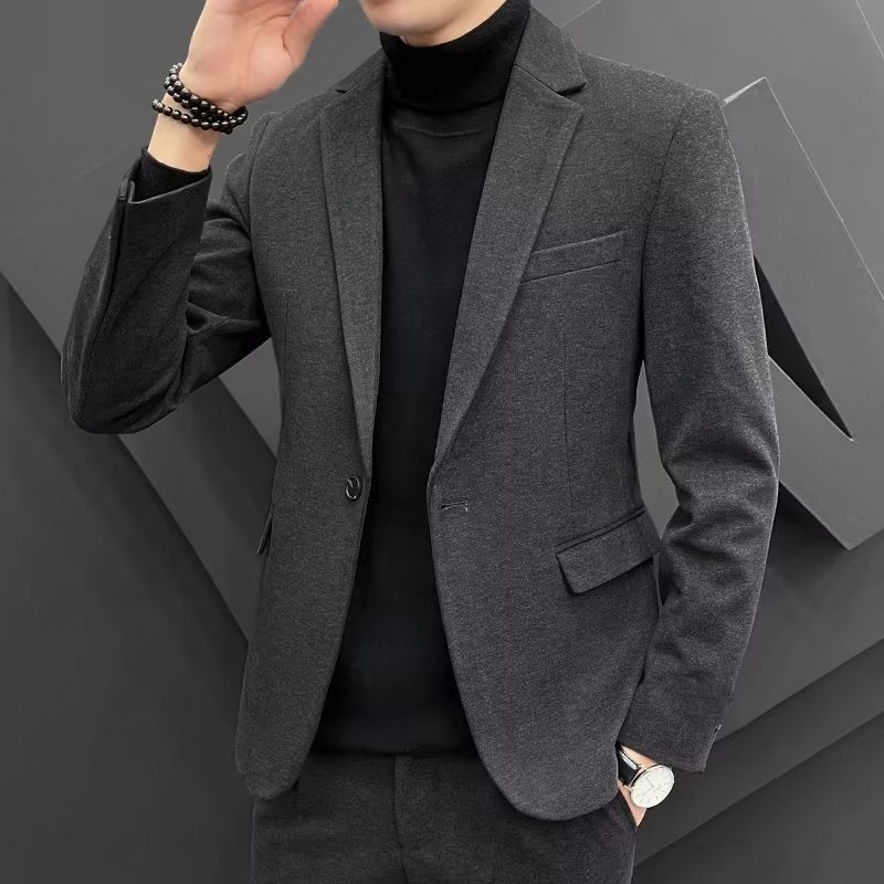 2025 Autumn/Winter Casual Blazer Men'S Business Style Slim Fit Trendy Woolen Men'S Suit Set - Image 2