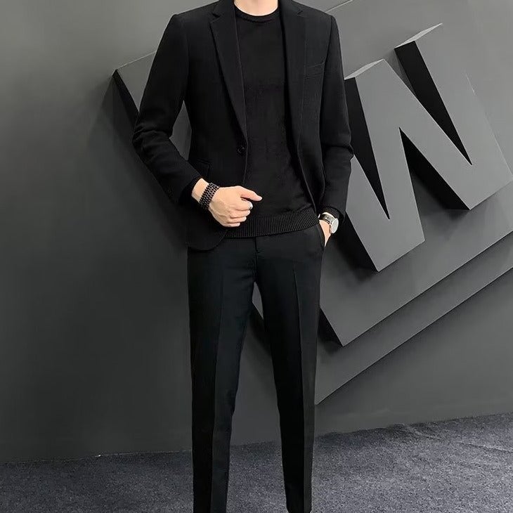 2025 Autumn/Winter Casual Blazer Men'S Business Style Slim Fit Trendy Woolen Men'S Suit Set - Image 3