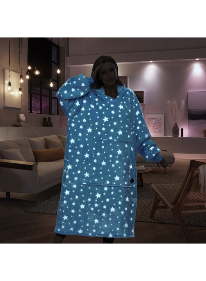 THREE POODLE Wearable Blanket Hoodie for Women, Oversized Sherpa Sweatshirt Blanket for Adults Men, Cozy Star Hooded Blanket, The Glow in the Dark, Gifts for Mom Girlfriend Sister - Image 3