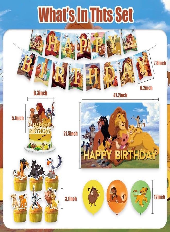 OMTO 42pcs Lion-Kings Party Supplies Pack Includes，Banner，Cake Topper，Blackdrop,Balloons for Lion-Kings party supplies - Image 2