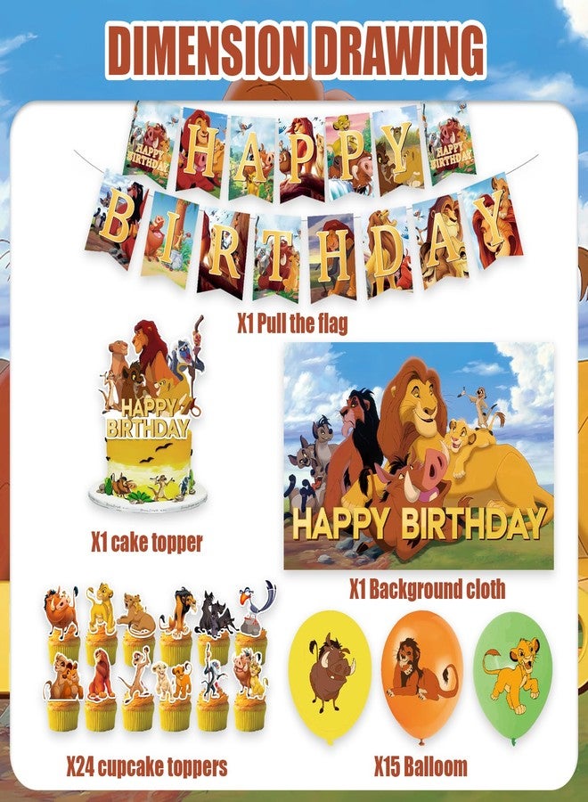 OMTO 42pcs Lion-Kings Party Supplies Pack Includes，Banner，Cake Topper，Blackdrop,Balloons for Lion-Kings party supplies - Image 3