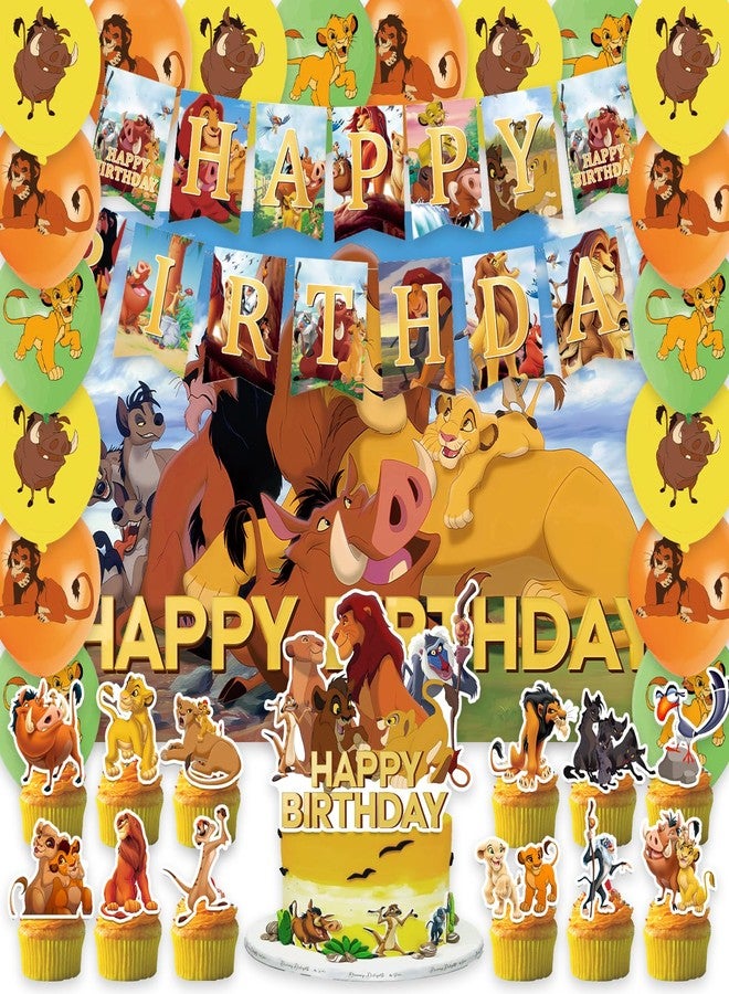 OMTO 42pcs Lion-Kings Party Supplies Pack Includes，Banner，Cake Topper，Blackdrop,Balloons for Lion-Kings party supplies - Image 1