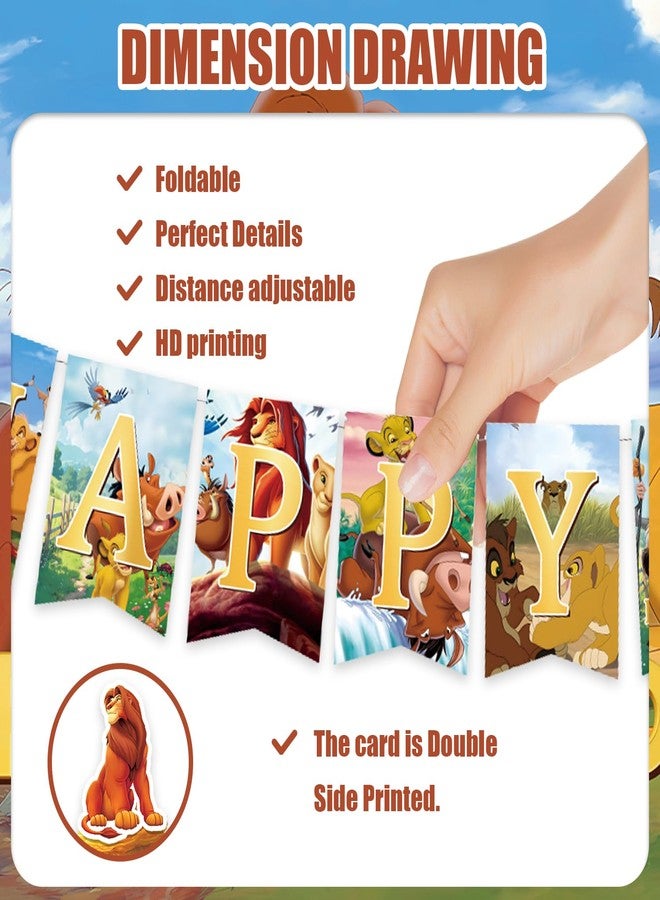 OMTO 42pcs Lion-Kings Party Supplies Pack Includes，Banner，Cake Topper，Blackdrop,Balloons for Lion-Kings party supplies - Image 4