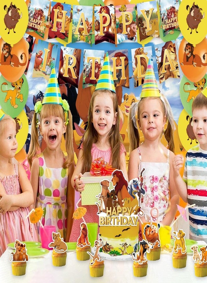 OMTO 42pcs Lion-Kings Party Supplies Pack Includes，Banner，Cake Topper，Blackdrop,Balloons for Lion-Kings party supplies - Image 5