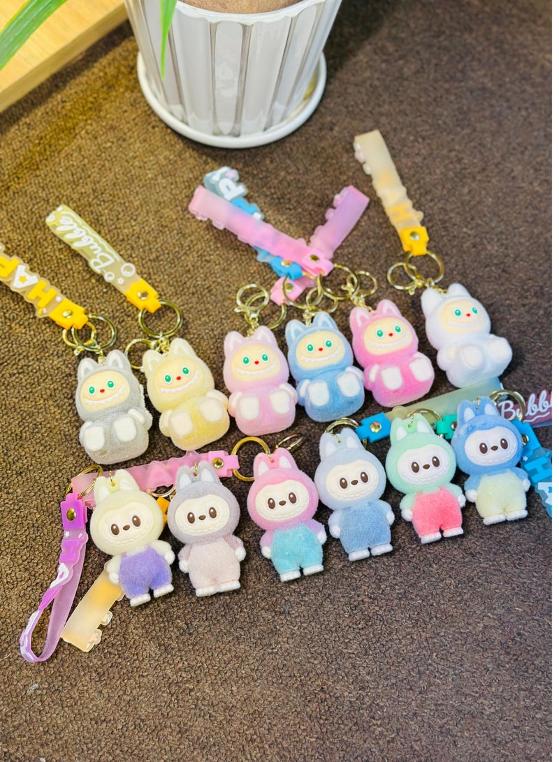 LABUBU 12 Pieces Of Mix Cute Labubu Keychain Set – Colorful ‘Happy’ Strap Charms for Bags, Keys & Gifts 
