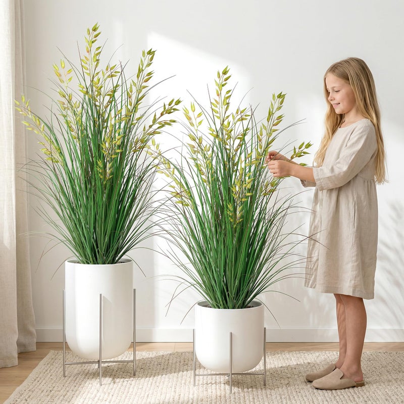 Ttranewsoo Silk Plants Artificial Plants Artificial Wheat Grass Faux Plants Fake Grass Plant Fake Green Plants Tall Fake Plants 47in Tall Suitable Indoor Home Decor Outdoor Porch Terrace Decorï¼ˆ2pcs - Image 1
