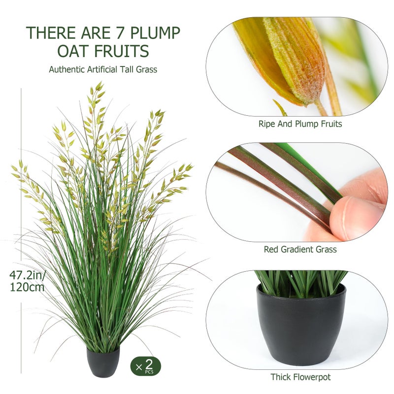 Ttranewsoo Silk Plants Artificial Plants Artificial Wheat Grass Faux Plants Fake Grass Plant Fake Green Plants Tall Fake Plants 47in Tall Suitable Indoor Home Decor Outdoor Porch Terrace Decorï¼ˆ2pcs - Image 2