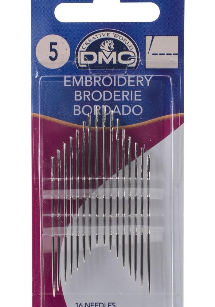 DMC Embroidery Hand Needles, Size 5 - 16 Premium Nickel Plated Steel Needles