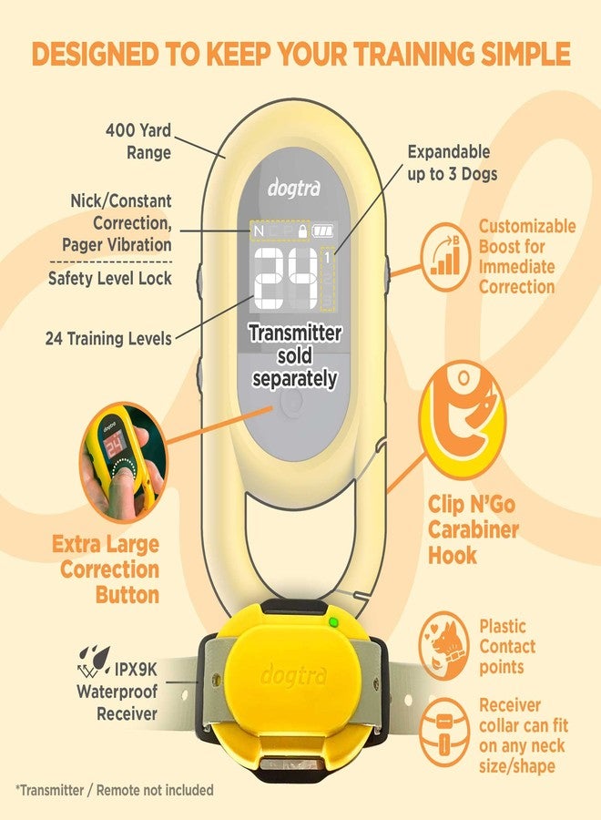 Dogtra CUE Add On Yellow Ecollar with Safety Level Lock Boost Vibration Waterproof Rechargeable for Small Medium Large Dogs Dog Training Collar by Dogtra - Image 2