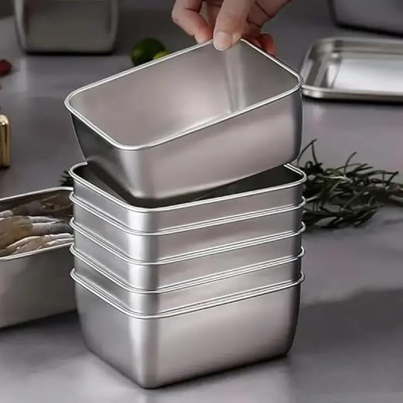 Stainless Steel Food Containers: Silver Stacking Reusable Food Storage Containers for Home Kitchen Office Meal Prep - Image 1