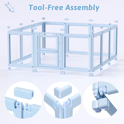 LoveTail DIY Clear Acrylic Dog Playpen House,Quick Easy Assembly and Disassembly,Strong Floor Suction,Indoor and Outdoor Use,Easy Cleansing Puppy Fence (Sky Blue, 23.6" H, 12PCS) - Image 3