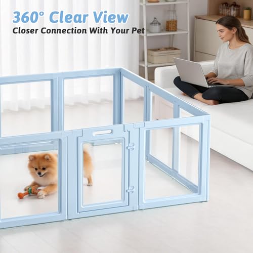 LoveTail DIY Clear Acrylic Dog Playpen House,Quick Easy Assembly and Disassembly,Strong Floor Suction,Indoor and Outdoor Use,Easy Cleansing Puppy Fence (Sky Blue, 23.6" H, 12PCS) - Image 5