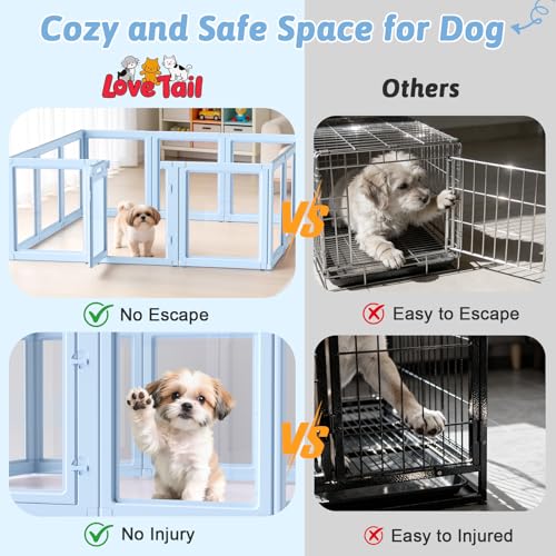 LoveTail DIY Clear Acrylic Dog Playpen House,Quick Easy Assembly and Disassembly,Strong Floor Suction,Indoor and Outdoor Use,Easy Cleansing Puppy Fence (Sky Blue, 23.6" H, 12PCS) - Image 2