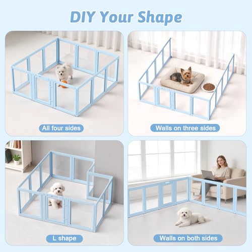 LoveTail DIY Clear Acrylic Dog Playpen House,Quick Easy Assembly and Disassembly,Strong Floor Suction,Indoor and Outdoor Use,Easy Cleansing Puppy Fence (Sky Blue, 23.6" H, 12PCS) - Image 4