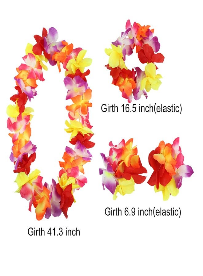 Aacehlh 4 Pcs Hawaiian Leis,Hawaiian Flower Leis Necklace Bracelets Headband Set for for Hawaiian Luaus Party,Birthday Party,Graduation Party, Dance Party (Colorful) - Image 2