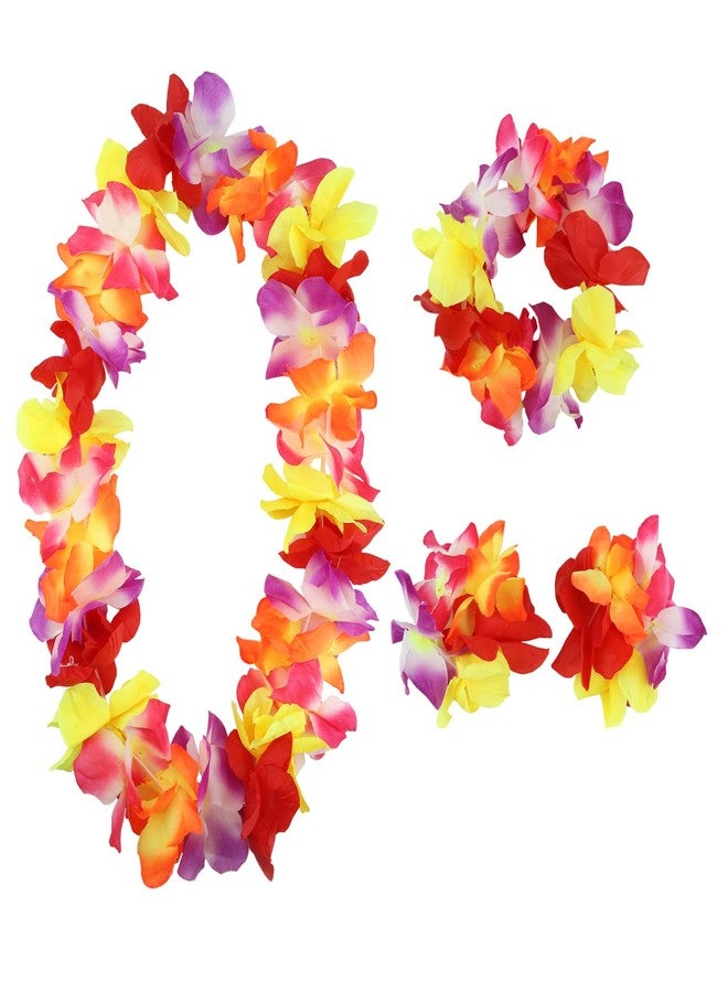 Aacehlh 4 Pcs Hawaiian Leis,Hawaiian Flower Leis Necklace Bracelets Headband Set for for Hawaiian Luaus Party,Birthday Party,Graduation Party, Dance Party (Colorful) - Image 1