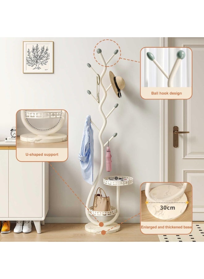 شو وو حامل معاطف معدني، رف تجفيف ملابس، رف معاطف مستقل عصري بقاعدة من الرخام الطبيعي، سلة مزدوجة الطبقات للمنزل، المدخل، الرواق، المكتب، أبيض - Image 5