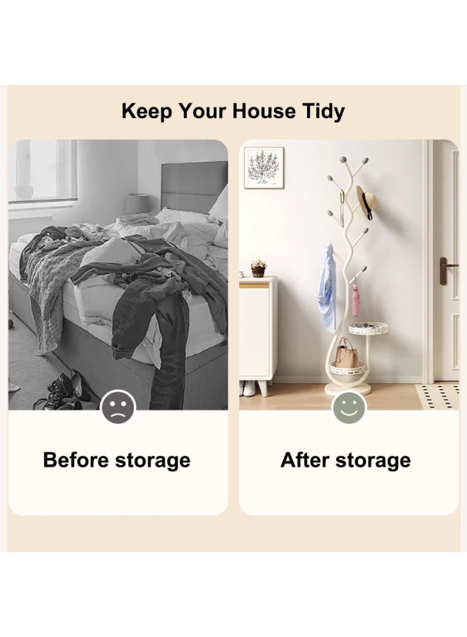شو وو حامل معاطف معدني، رف تجفيف ملابس، رف معاطف مستقل عصري بقاعدة من الرخام الطبيعي، سلة مزدوجة الطبقات للمنزل، المدخل، الرواق، المكتب، أبيض - Image 3