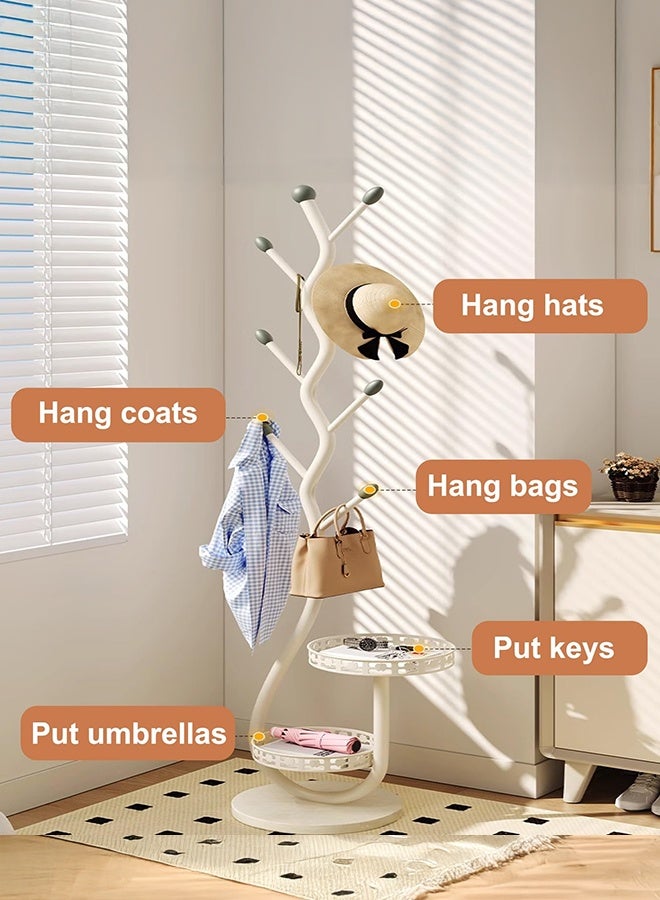 شو وو حامل معاطف معدني، رف تجفيف ملابس، رف معاطف مستقل عصري بقاعدة من الرخام الطبيعي، سلة مزدوجة الطبقات للمنزل، المدخل، الرواق، المكتب، أبيض - Image 4