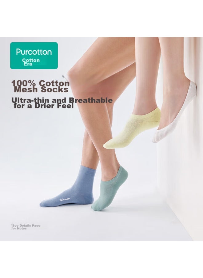 purcotton جوارب بوركوتون للرجال والنساء، قطن نقي، رقيق للغاية، قابل للتنفس، مضاد للبكتيريا، غير مرئي، غير قابل للانزلاق، صيفي - Image 2