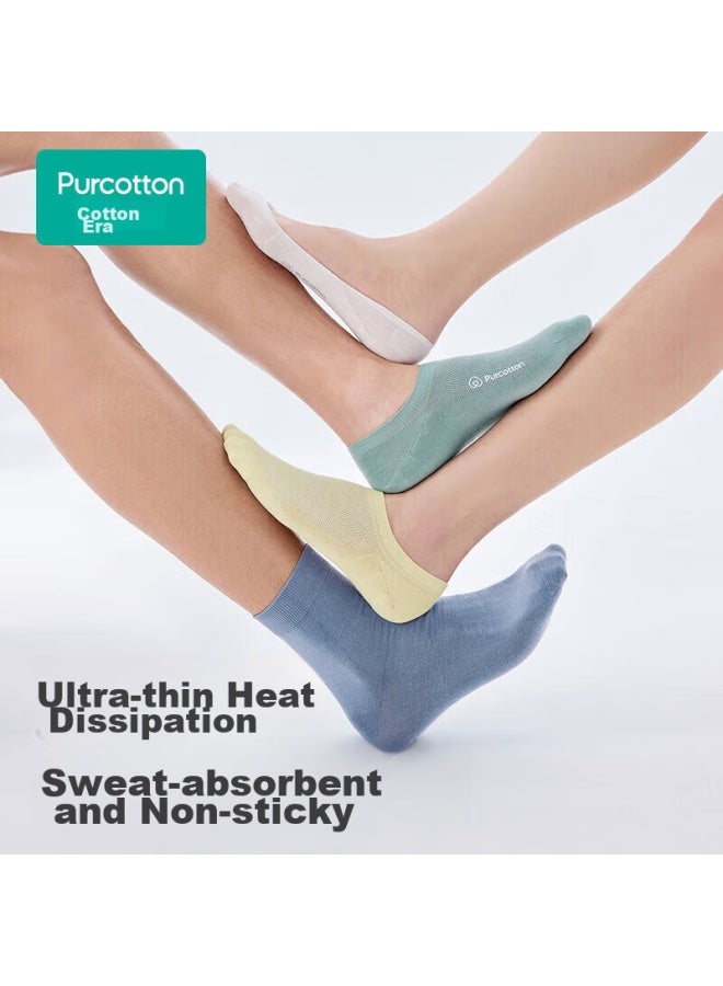 purcotton جوارب بوركوتون للرجال والنساء، قطن نقي، رقيق للغاية، قابل للتنفس، مضاد للبكتيريا، غير مرئي، غير قابل للانزلاق، صيفي - Image 4
