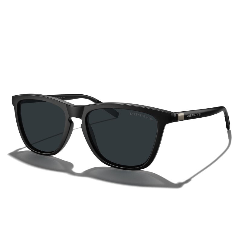 MERRY'S Unisex Polarized Sunglasses for Women Men Classic Retro Designer Style Aluminum Legs (Matte black Frame/Black Lens/Black Temples, 54) - Image 1