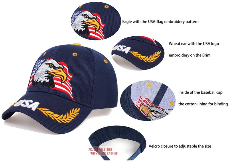 IZUS USA-Flag Eagles-Hat American Baseball-Cap Embroidered Navy - Image 5
