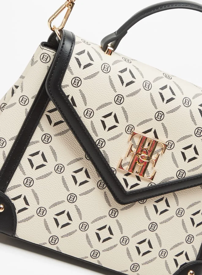 ايل Women's Monogram Print Satchel Bag with Top Handle and Twist Clasp Closure