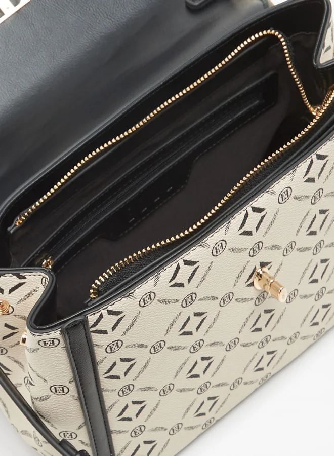ايل Women's Monogram Print Satchel Bag with Top Handle and Twist Clasp Closure