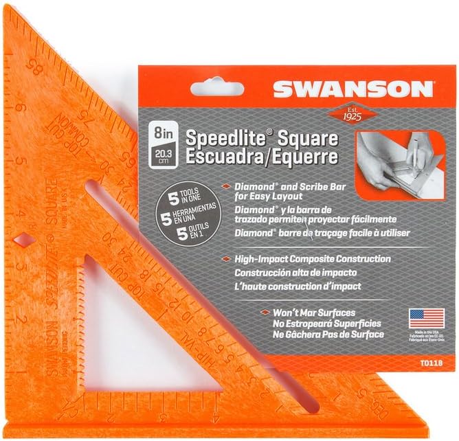 Swanson Tool Co. , Inc Swanson Tool Co T0118 Composite Speedlite Square Layout Tool - 8-Inch High Impact Polystyrene in Orange - Image 5