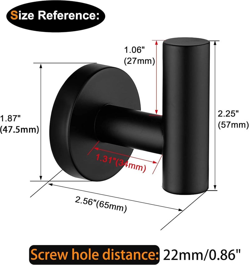 Nolimas Towel Coat Hook Matte Black SUS304 Stainless Steel Bathroom Clothes Cabinet Closet Sponges Robe Hook Wall Mounted Round Kitchen Heavy Duty Door Hanger 6 Packs - Image 3