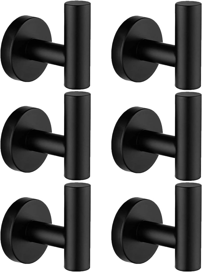Nolimas Towel Coat Hook Matte Black SUS304 Stainless Steel Bathroom Clothes Cabinet Closet Sponges Robe Hook Wall Mounted Round Kitchen Heavy Duty Door Hanger 6 Packs - Image 1