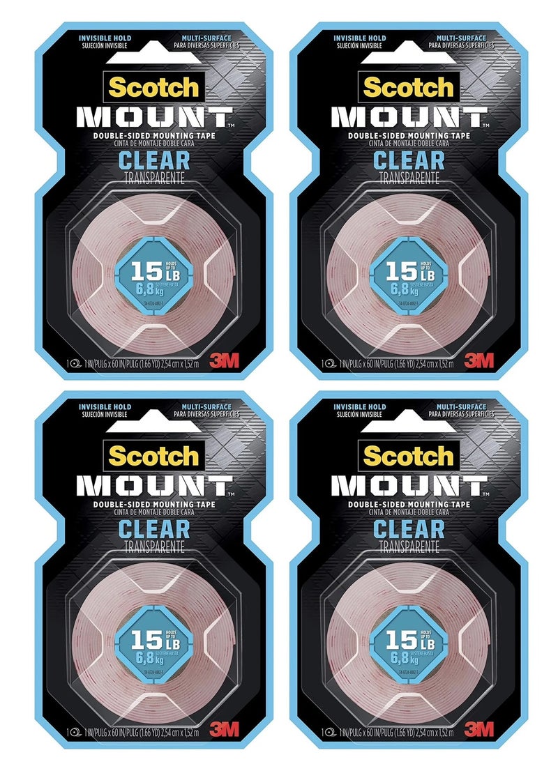 3M 4-Piece Double SIded Mounting Tape Clear 1 Inch Width  - Image 1