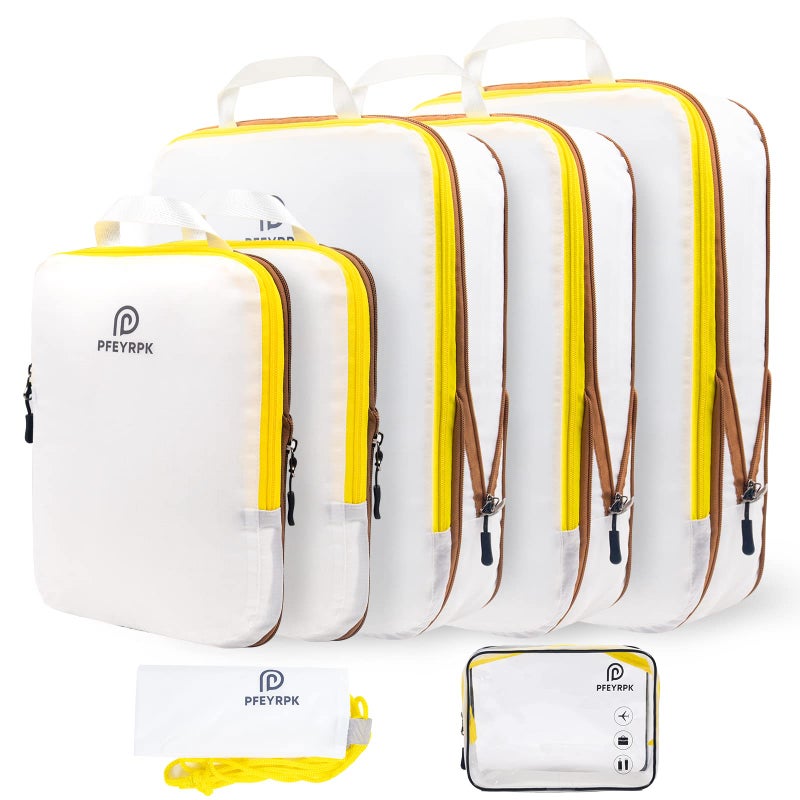 PFEYRPK Lightweight Compression Packing Cubes for Suitcases, Compressible Expandable Travel Packing Organizer with Clear Toiletries and Backpack Bag, Travel Essentials for Carry on Luggage 7 Set - Image 1