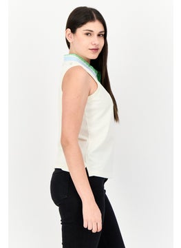 ESPRIT Women Spread Collar Cap Sleeveless Embroidered Top, Cream  - Image 2