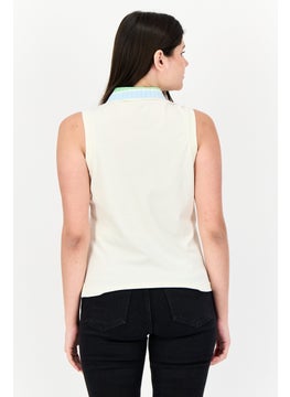 ESPRIT Women Spread Collar Cap Sleeveless Embroidered Top, Cream  - Image 4