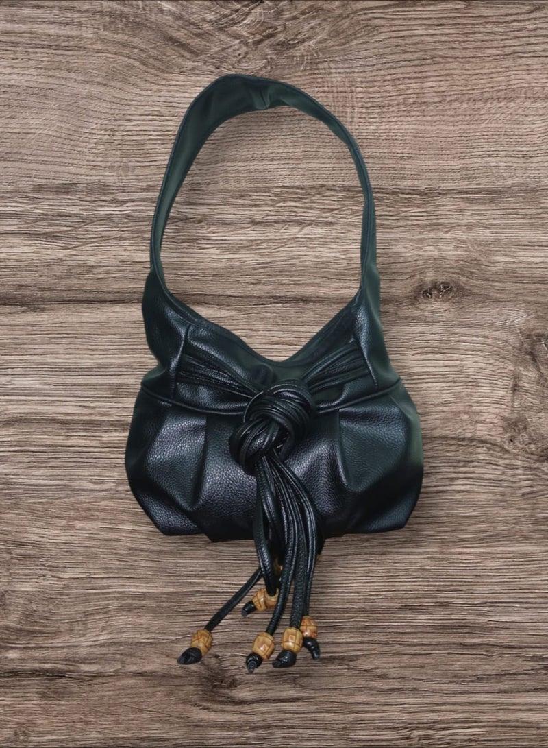 شنطه جلد حريمي ضفاير بلابل-لون اسود  - Image 1