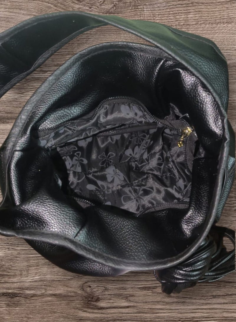 شنطه جلد حريمي ضفاير بلابل-لون اسود  - Image 4