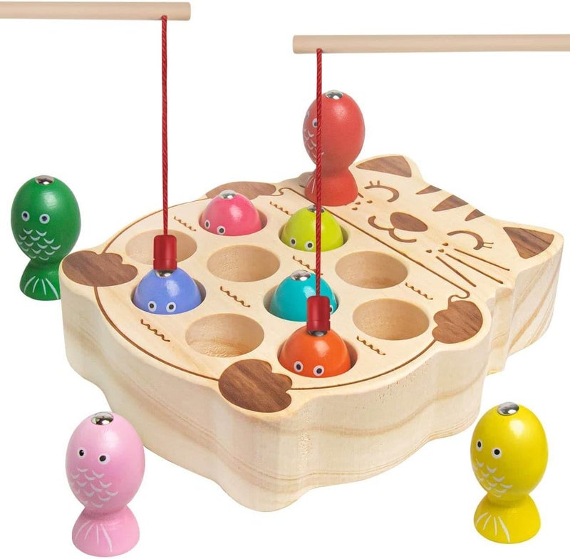 EDUTREE Magnetic Fishing Game, Wooden Montessori Magnetic Fishing Toys for Toddlers,Preschool Educational Activity Learning Toy for Toddlers 1-3, Ideal Gift for Early Learning - Image 1