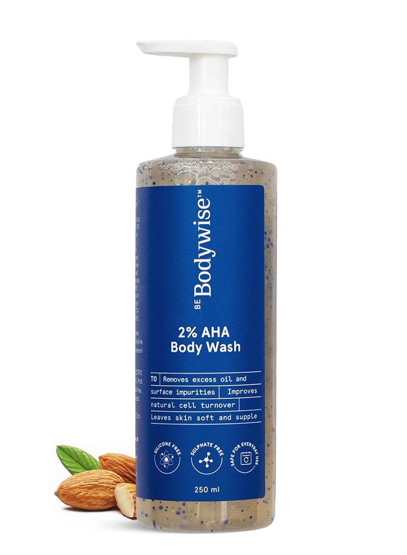 Be Bodywise 2 Percent Body Wash shower gel With 1 Percent Lactic Acid Glycolic Acid 4 Percent Glycerin Exfoliates Promotes Glowing Radiant Skin Smoothens Rough 250 ml - Image 1