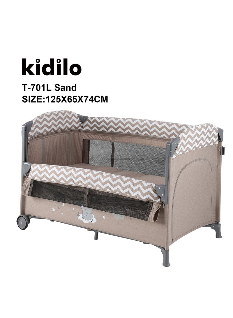 Kidilo سرير كيديلو للأطفال | سرير أطفال قابل للتعديل مع شبكة قابلة للتنفس | سرير قابل للطي مع عجلات | سرير مشترك محمول | وضعية هزازة وجانب قابل للفصل | إعداد سهل وأقمشة قابلة للغسل | مثالي للمواليد الجدد - Image 2