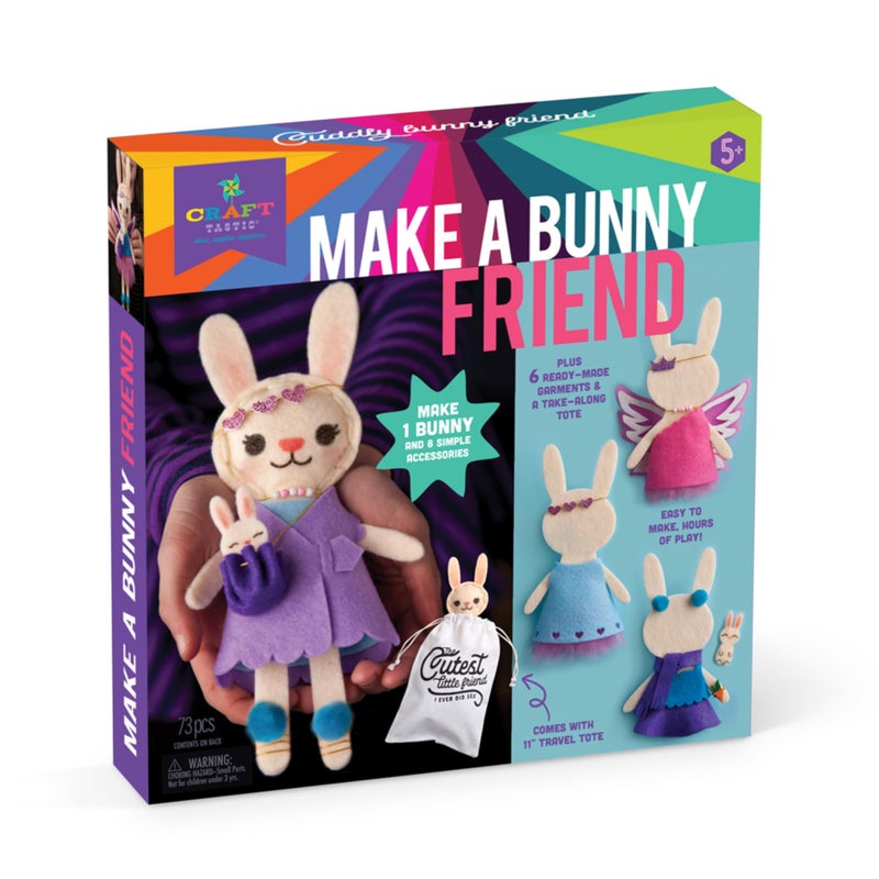 Craft Tastic Craft-tastic â€“ Make a Bunny Friend Craft Kit â€“ Learn to Make 1 Easy-to-Sew Stuffie with Clothes & Accessories - Image 1