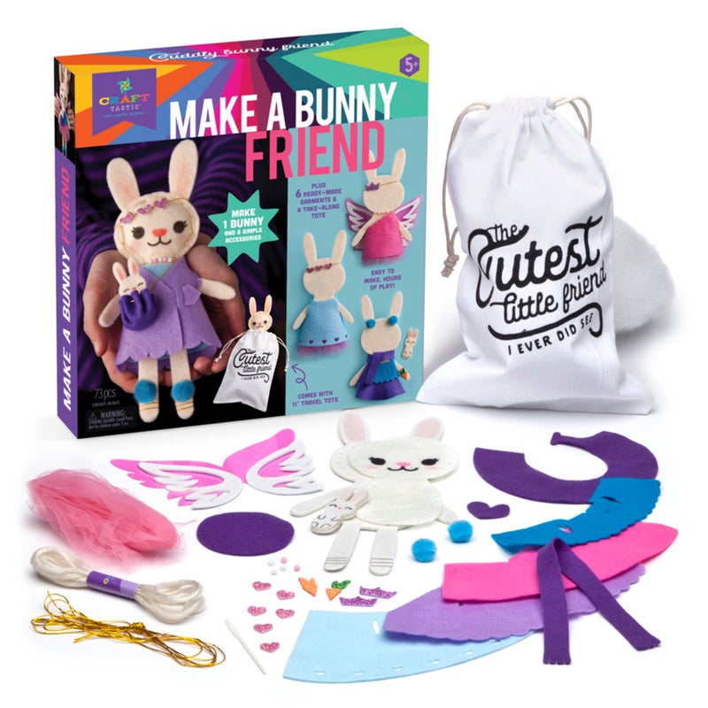 Craft Tastic Craft-tastic â€“ Make a Bunny Friend Craft Kit â€“ Learn to Make 1 Easy-to-Sew Stuffie with Clothes & Accessories - Image 5