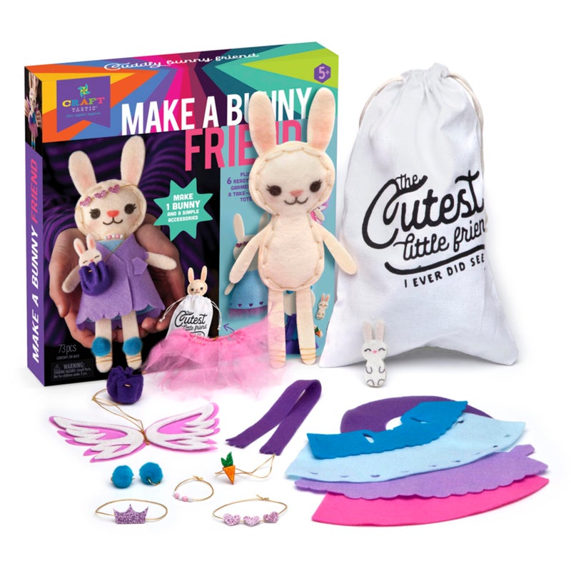 Craft Tastic Craft-tastic â€“ Make a Bunny Friend Craft Kit â€“ Learn to Make 1 Easy-to-Sew Stuffie with Clothes & Accessories - Image 4