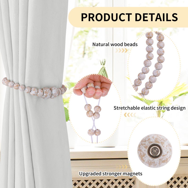 KLOGTSIND Magnetic Curtain Tiebacks, 2 Pack Curtain Holdbacks for Draperies, Wood Bead Curtain Tiebacks, Elegant Curtain Tie Backs for Bedroom Decor, Boho Room Decor, Nursery Decor, Farmhouse Decor - Image 5