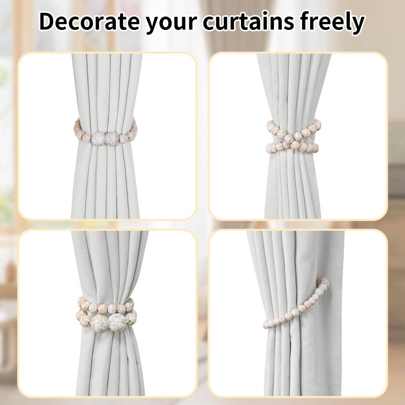 KLOGTSIND Magnetic Curtain Tiebacks, 2 Pack Curtain Holdbacks for Draperies, Wood Bead Curtain Tiebacks, Elegant Curtain Tie Backs for Bedroom Decor, Boho Room Decor, Nursery Decor, Farmhouse Decor - Image 4