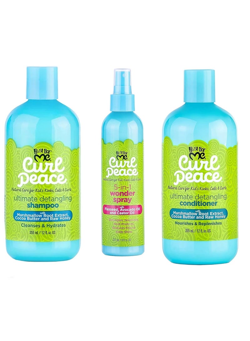 Just For Me Kids Curl Peace Hair Products Combo (SHAMPOO, CONDITIONER  WONDER SPRAY)