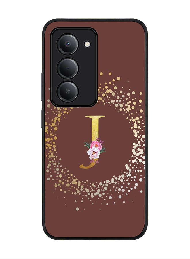 Stylizedd For Xiaomi Redmi 15 5G Case,Slim fit Camera Protection, Shockproof Thin Phone cover  - Custom Monogram Floral - J  (Brown ) - Image 1